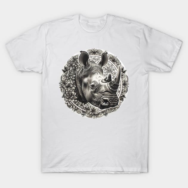 Mandala - Rhino B&W T-Shirt by aleibanez